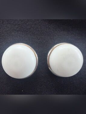 White Round Clip-On Earrings - Silver toned Trim